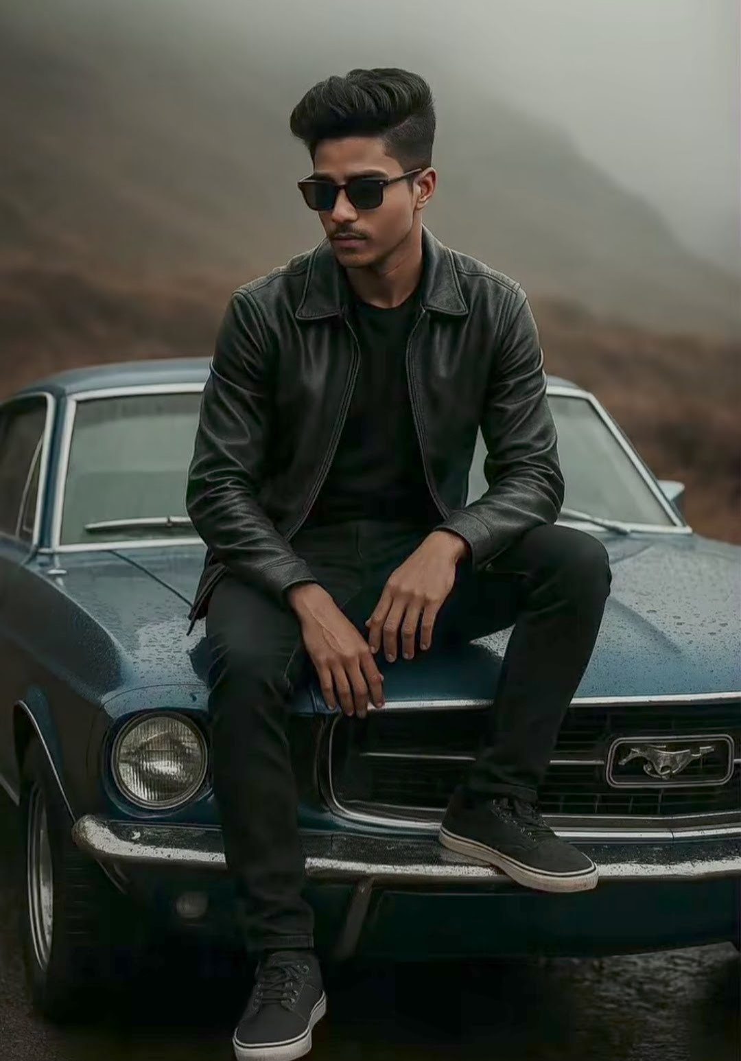 Muscle Car Street Style Portrait AI image prompt