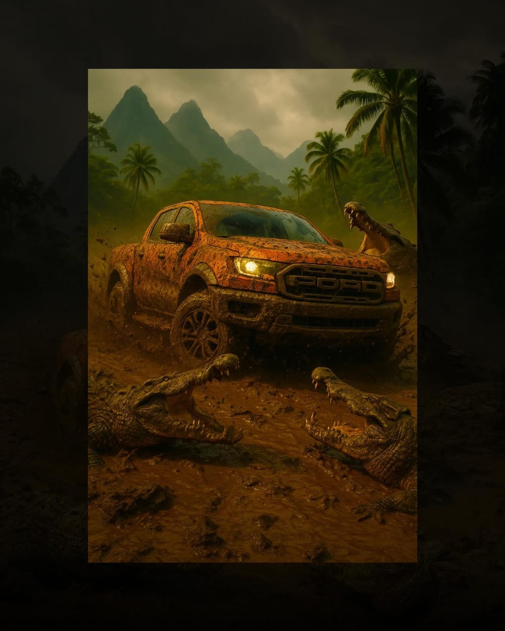 Swamp Car Chase Scene AI image prompt