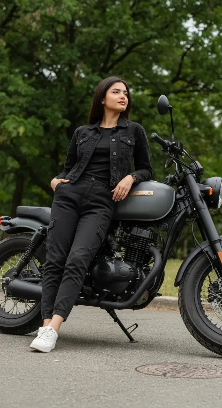 Girl on Motorcycle Portrait AI image prompt