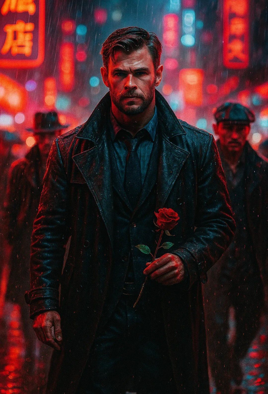 Neon Cyberpunk Rain Portrait AI image prompt