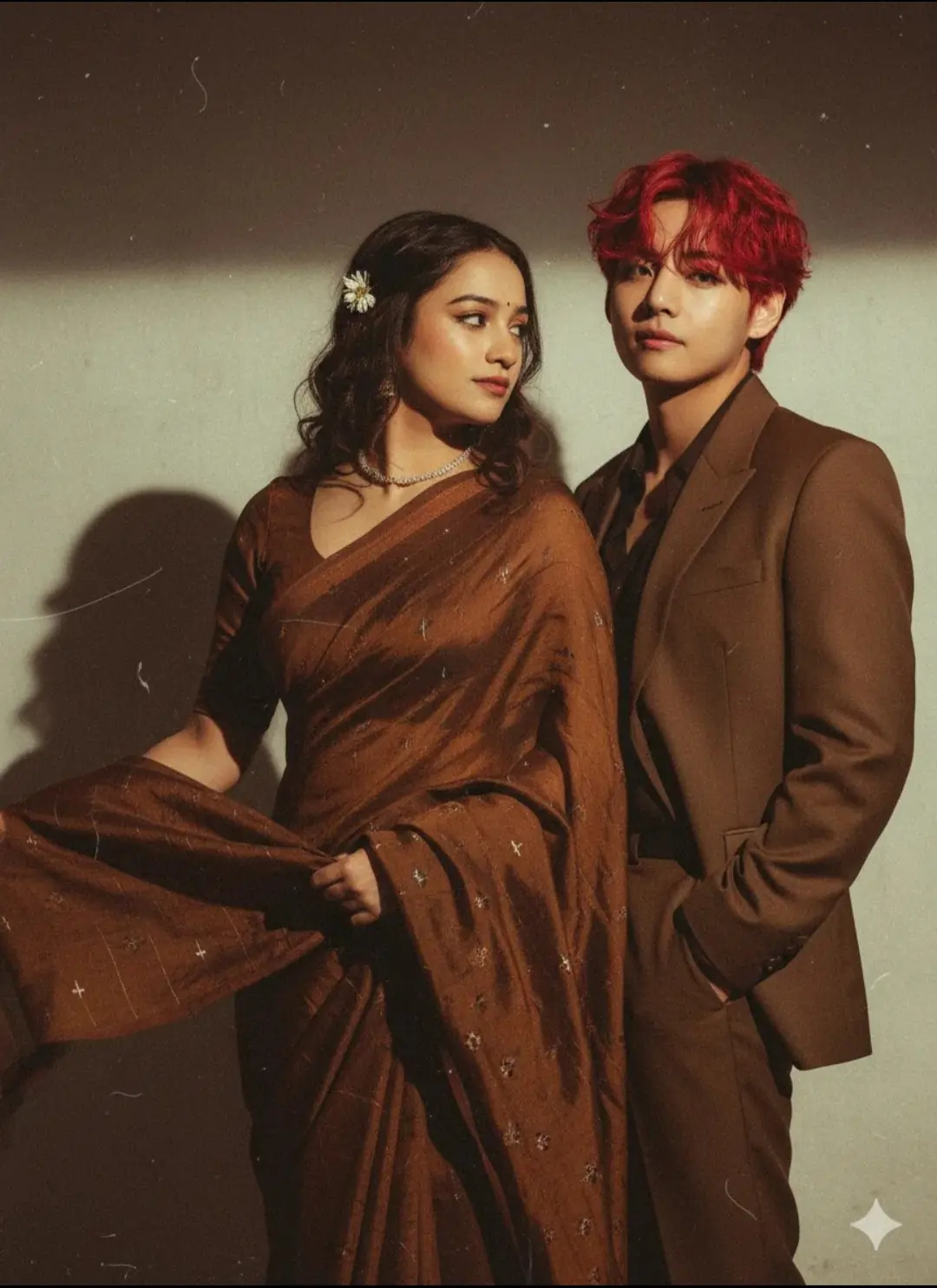 Brown Saree and Suit Couple AI image prompt