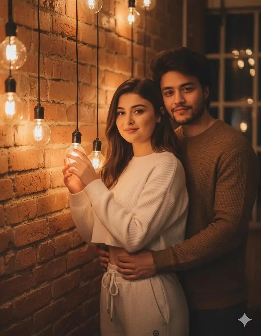 Couple Under String Lights AI image prompt