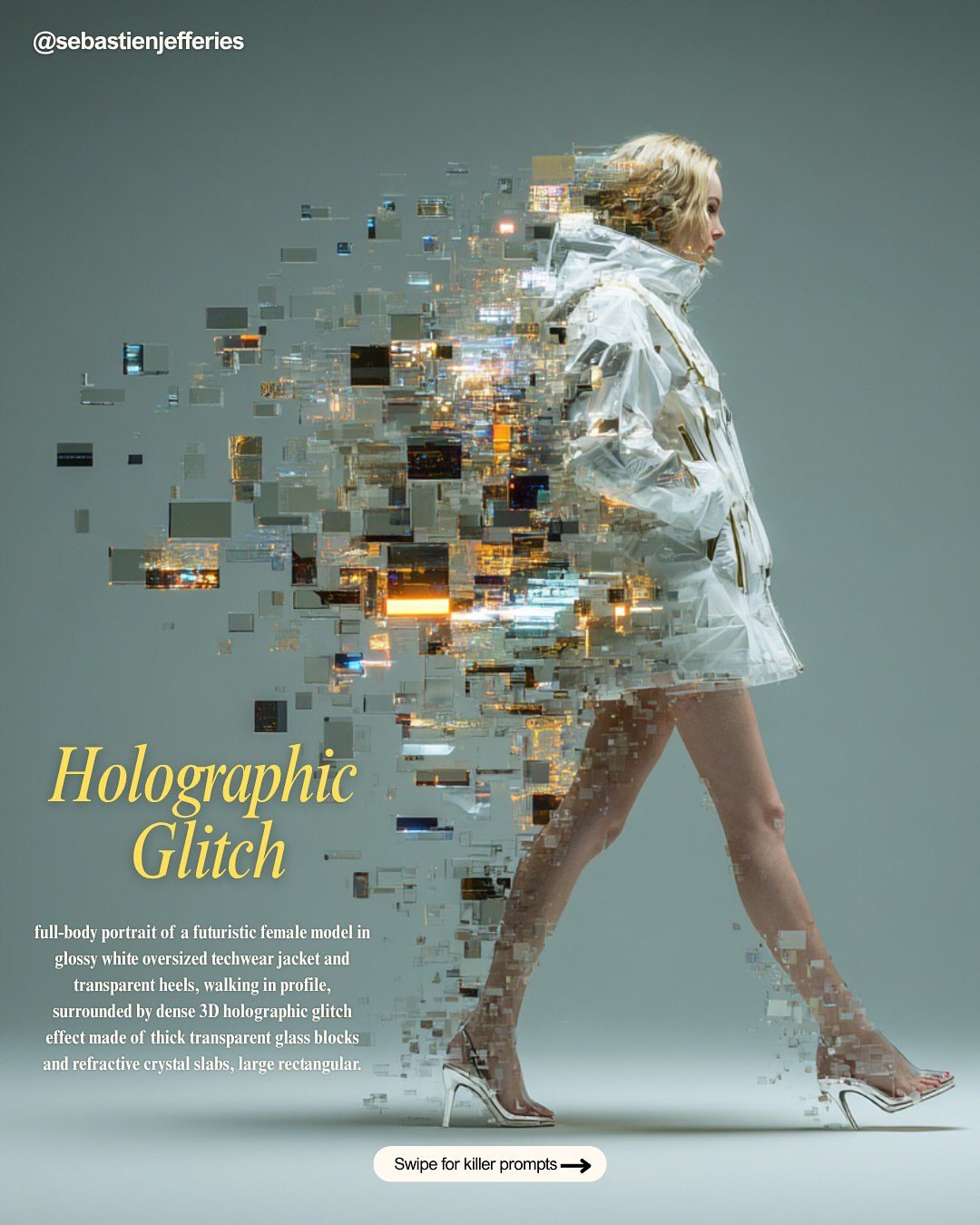 Holographic Glitch Model AI image prompt