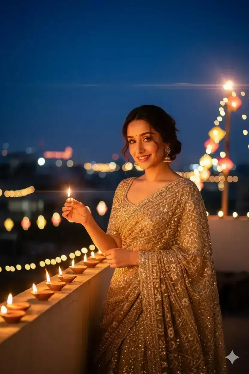 Golden Lehenga Diwali Look AI image prompt