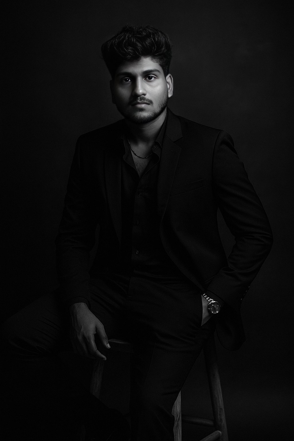 Dramatic Black and White Portrait AI image prompt