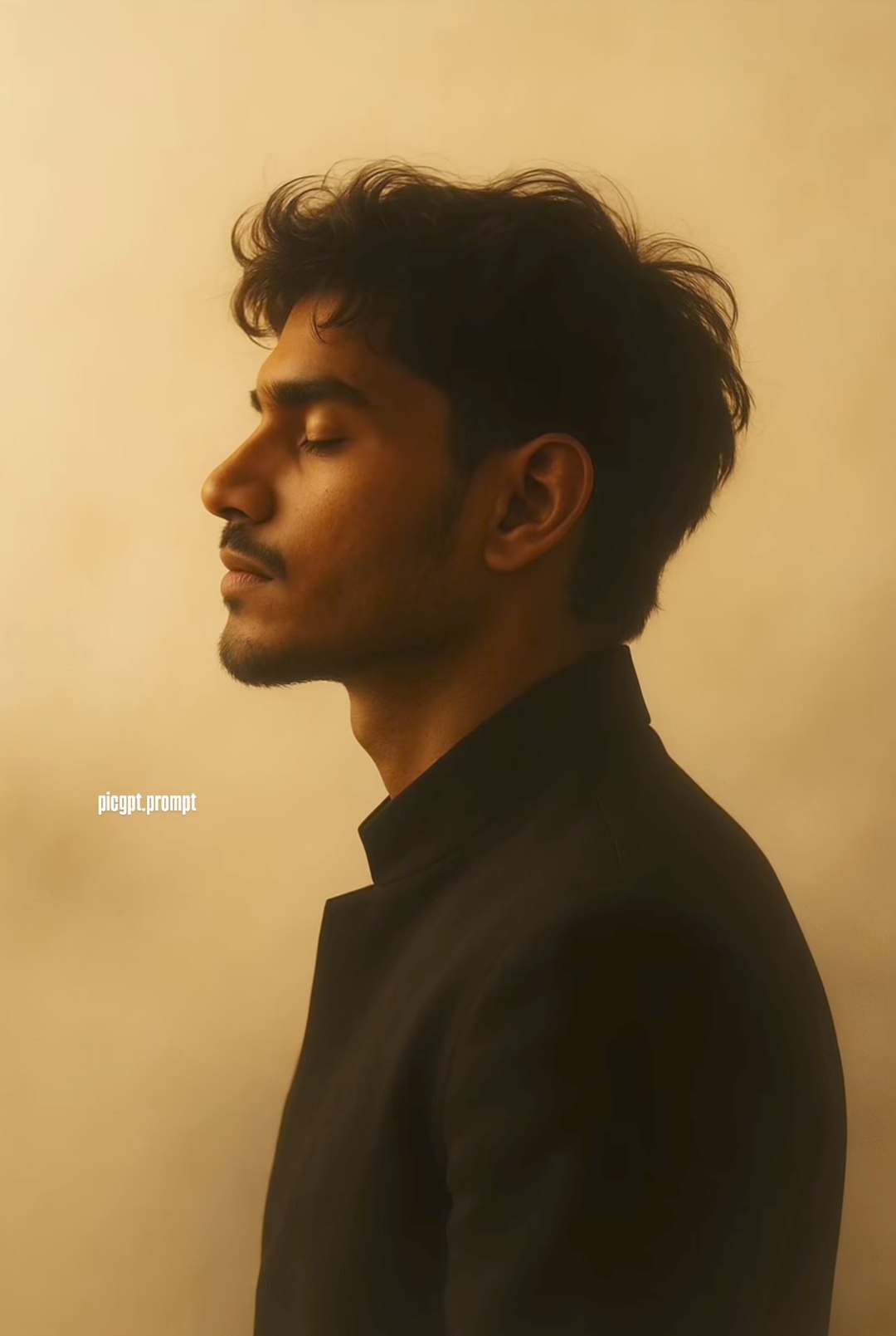 Warm Golden Side Profile Portrait AI image prompt