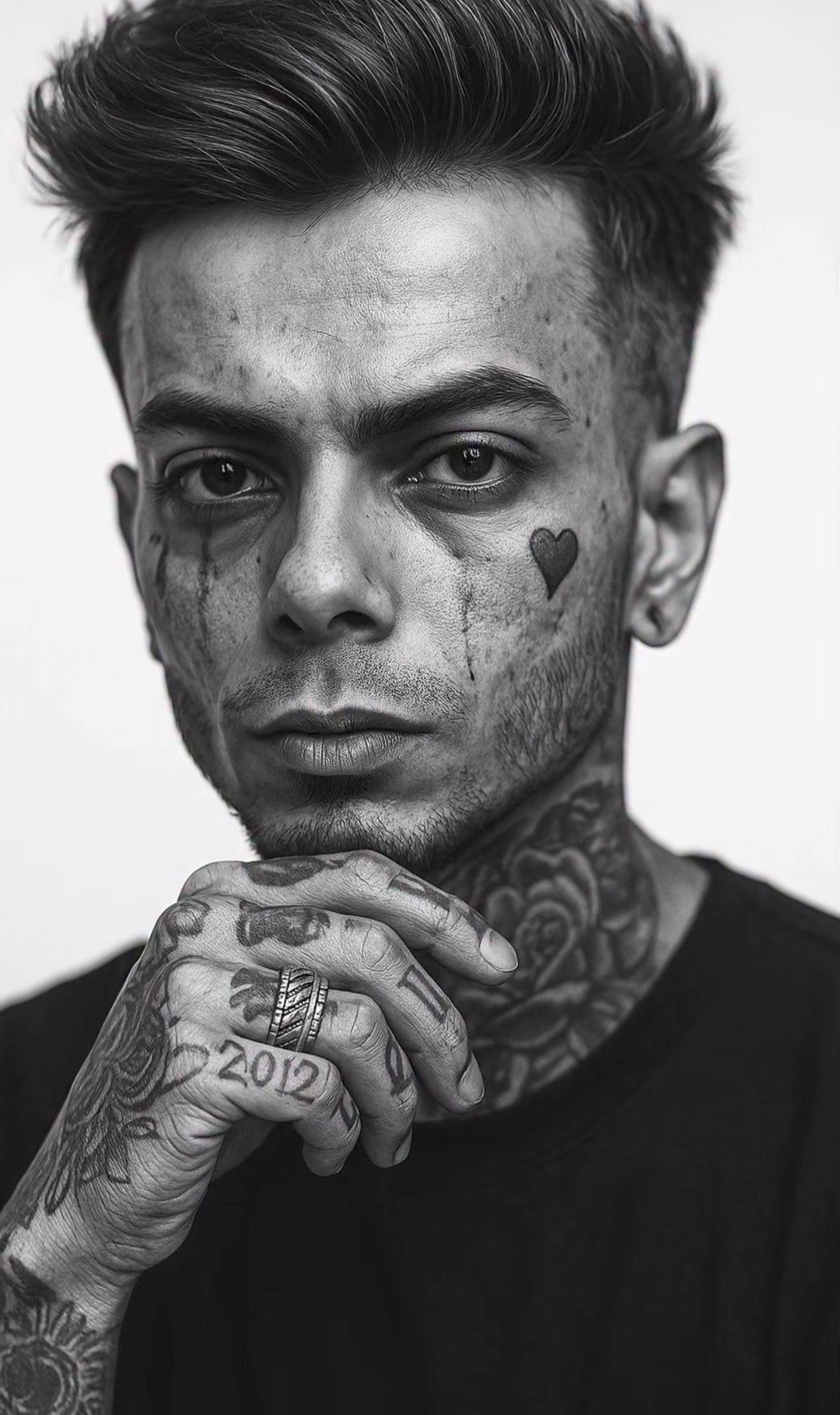 Detailed Black and White Tattoo Portrait AI image prompt