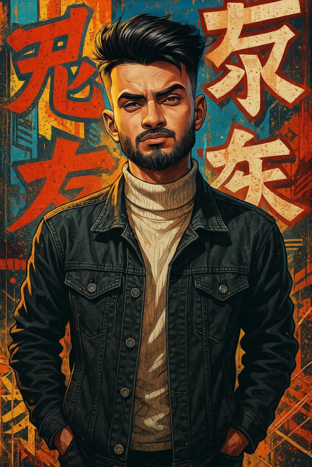 3D Street Art Manga Poster AI image prompt