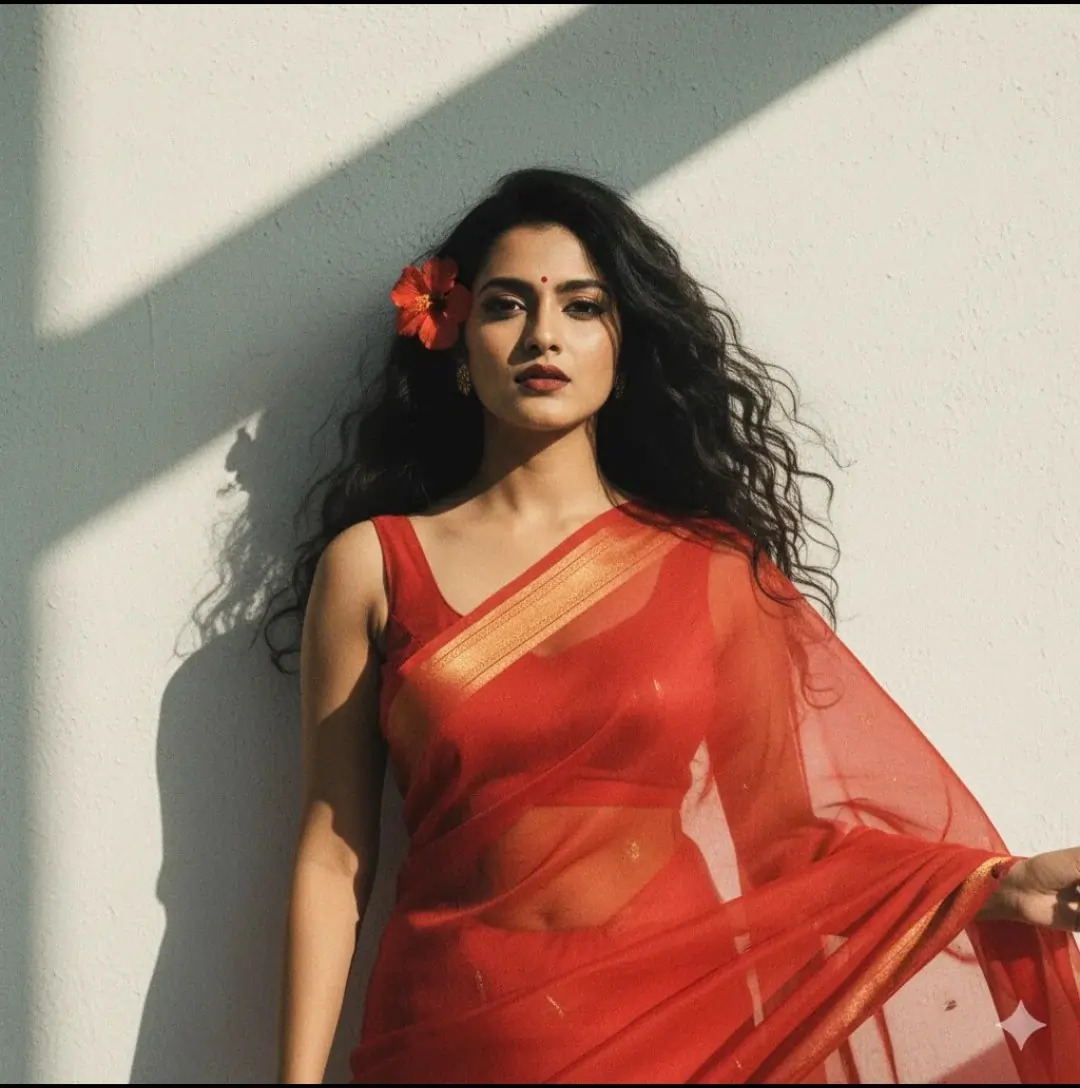 Red Retro Saree Portrait AI image prompt