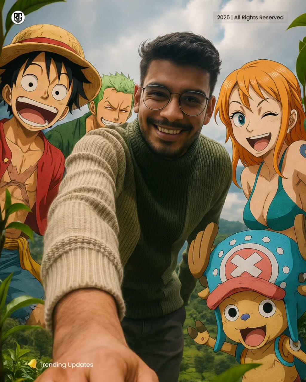 Fisheye Selfie with Pirate Anime Crew AI image prompt