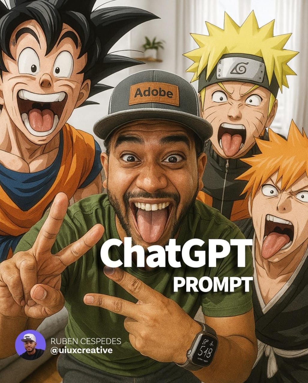 Exaggerated Fisheye Anime Selfie AI image prompt