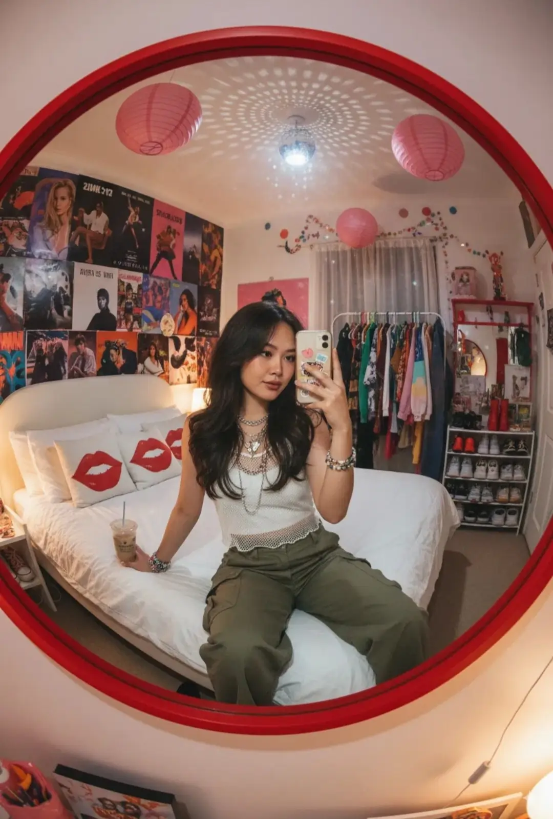 Red Convex Mirror Selfie AI image prompt
